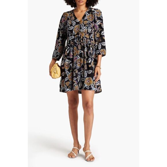 BA&SH Women's M Volver Elbow Sleeve Mini Dress Black Paisley Boho Western Flowy - Picture 1 of 12